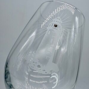 Etched Lighthouse Wine Glass with Rhinestone Detail Coastal Nautical Stemware